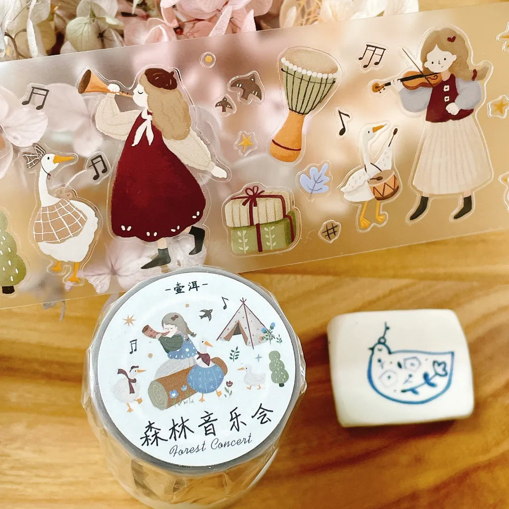 Forest Concert PET Tape by Yier — forest-music designs on clear PET deco tape with roll, for journaling
