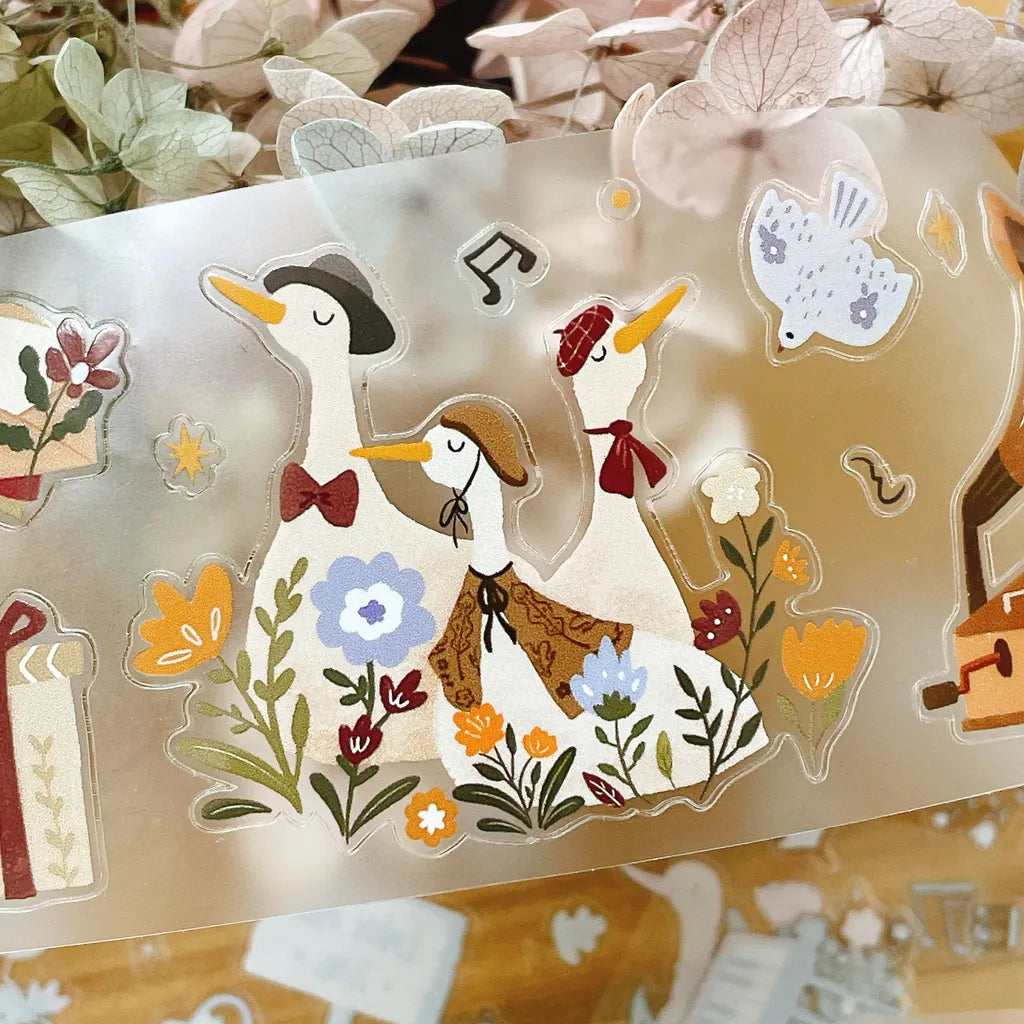 Forest Concert PET Tape by Yier — ducks in hats and flowers PET tape design, for journaling