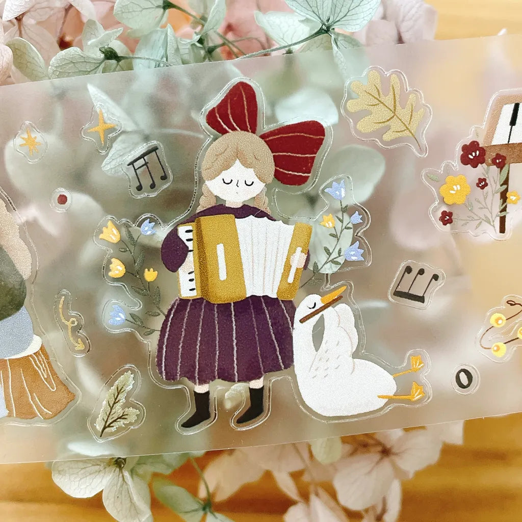 Forest Concert PET Tape by Yier — accordion-girl and goose PET tape close-up, for journaling