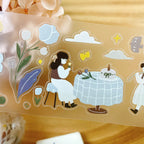 Forest Picnic PET Tape by Yier — girl at a table PET tape design close-up, for journaling