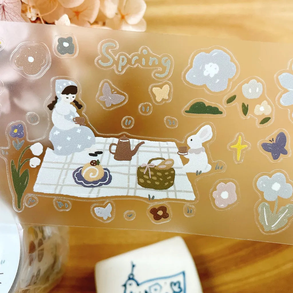 Forest Picnic PET Tape by Yier — 'Spring' picnic girl-and-rabbit PET tape design, for journaling