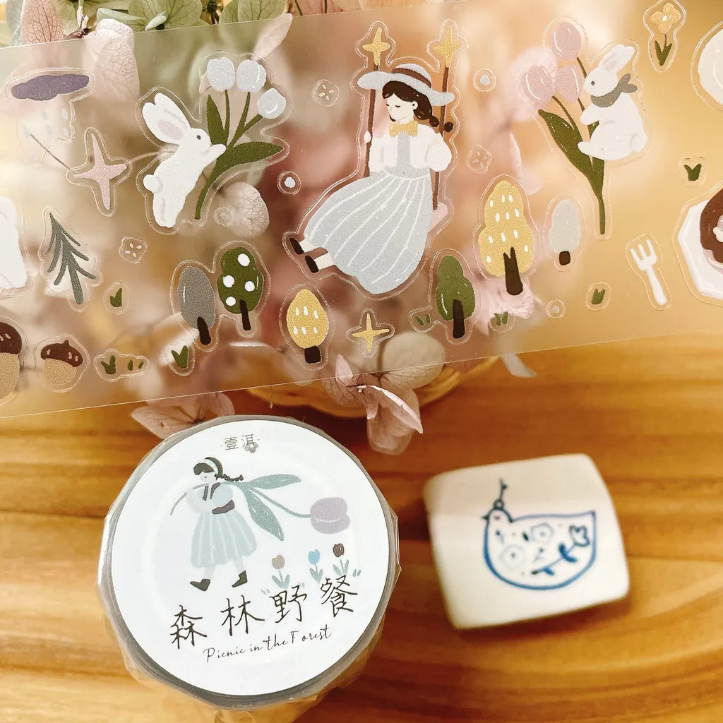 Forest Picnic PET Tape by Yier — 'Picnic in the Forest' girl-and-mushrooms PET tape design, for journaling