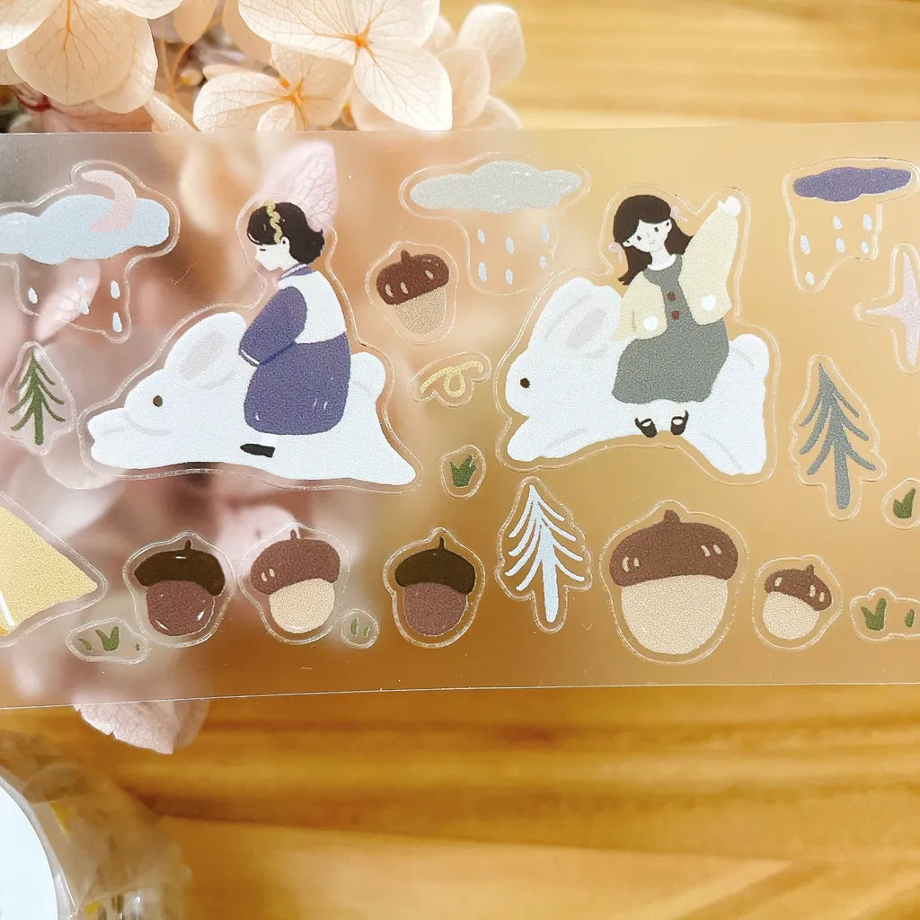 Forest Picnic PET Tape by Yier — roll of girls-riding-rabbits PET deco tape, for journaling
