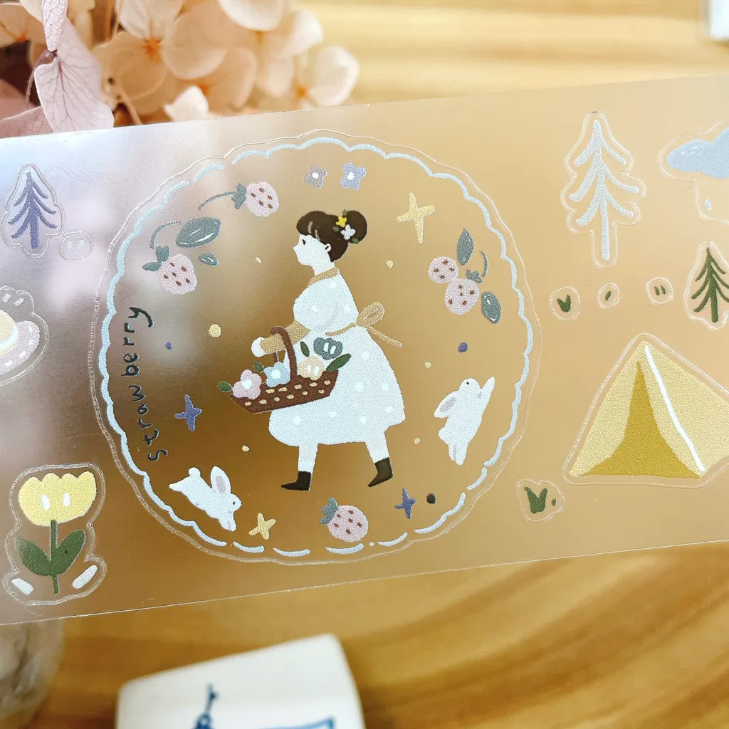 Forest Picnic PET Tape by Yier — girl with a basket and tent PET tape design, for journaling