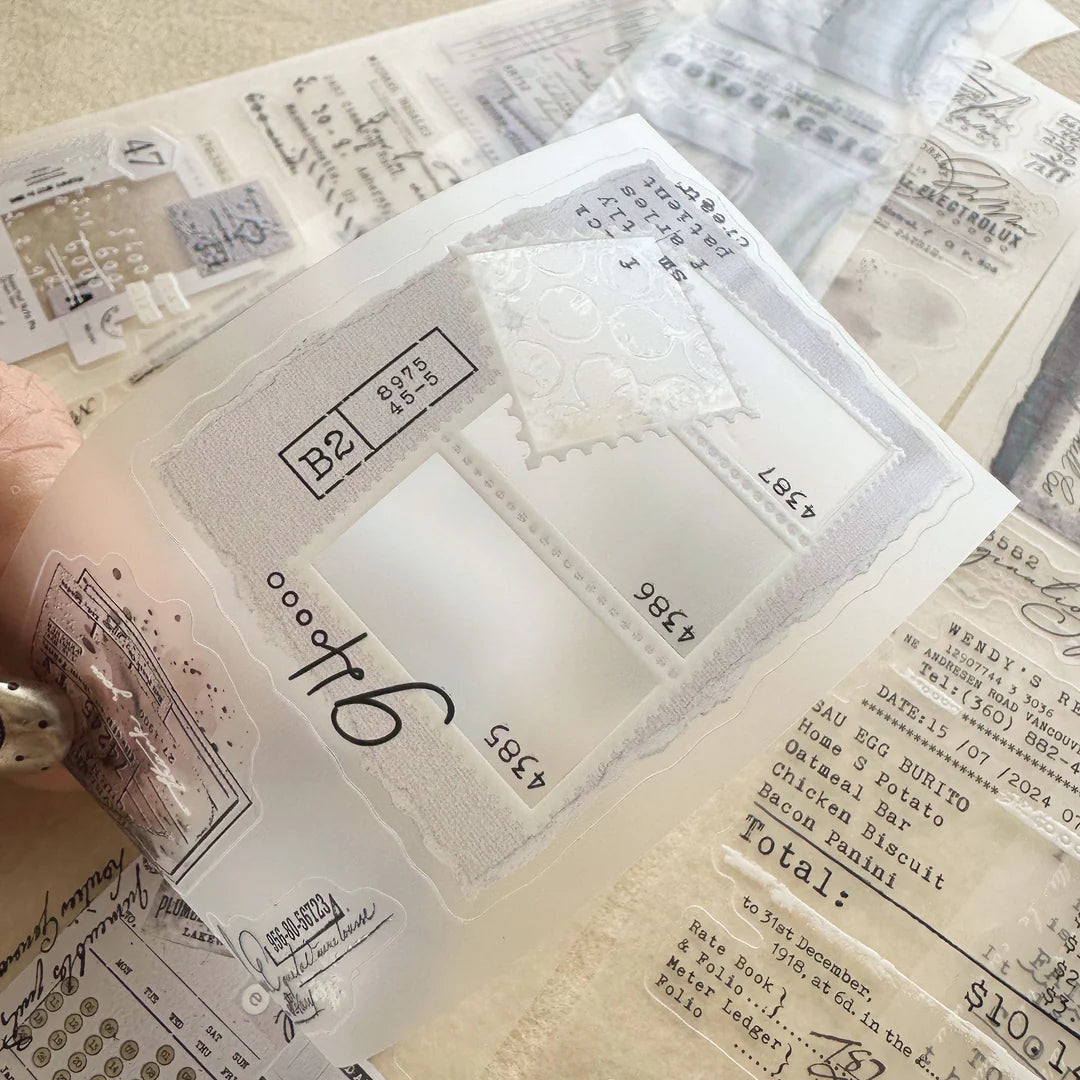 Fragment Crystal PET Tape by Journal Pages assorted vintage designs on a textured surface