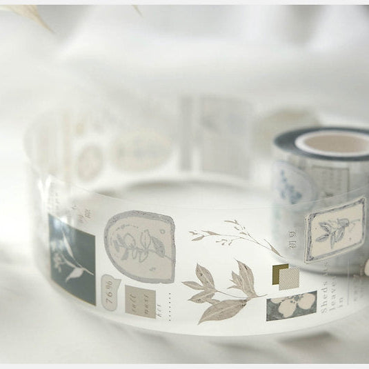 Strip of Cicada Shigure PET Tape showing its poetic seasonal pattern on a white backdrop