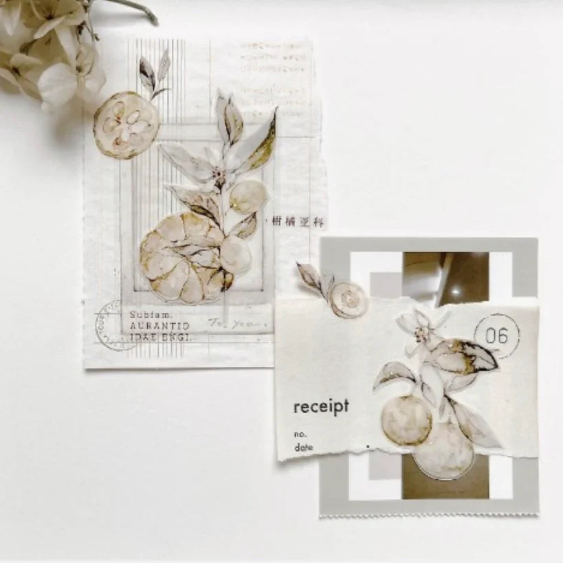 Freckles Tea Vol.3 Citrus Washi Tape floral design detail with text on a white background