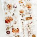 Decorative paper with floral designs and text on a white background