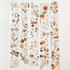 Set of floral and tea-themed stickers on a white background