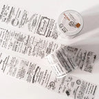 Translucent stickers with vintage text and graphics on a white background