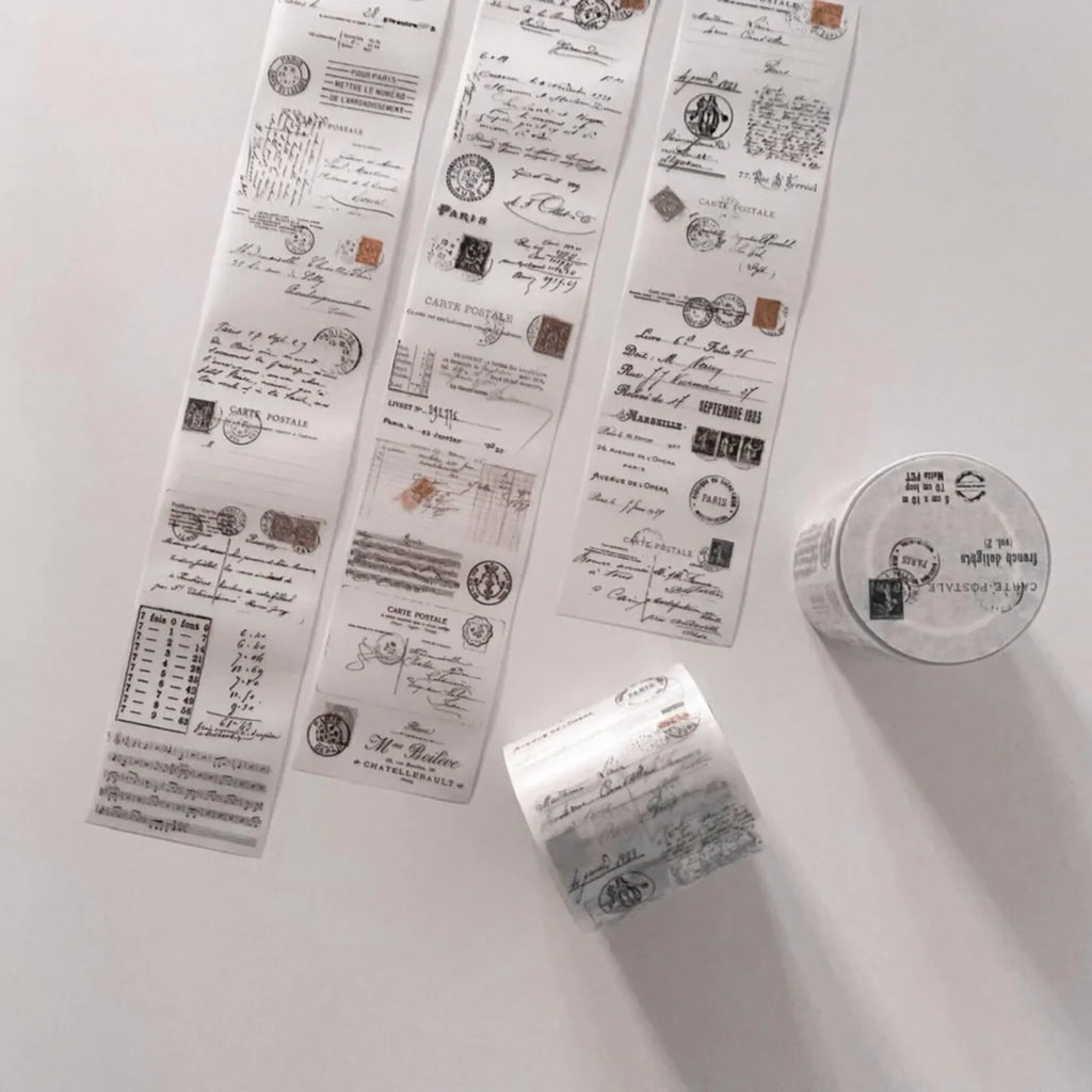 Decorative tape with printed designs on a white surface