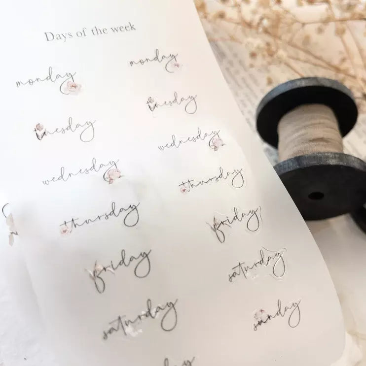 Functional Vol. 1 PET Tape handwritten weekday labels with a thread spool on texture