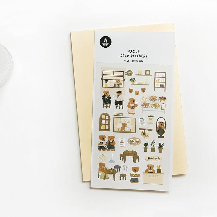 Packaging of Daily Deco stickers with illustrated designs on a white background