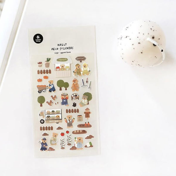 Ggumi Farm Sticker Sheet by Suatelier, farm-themed illustrations on a white background