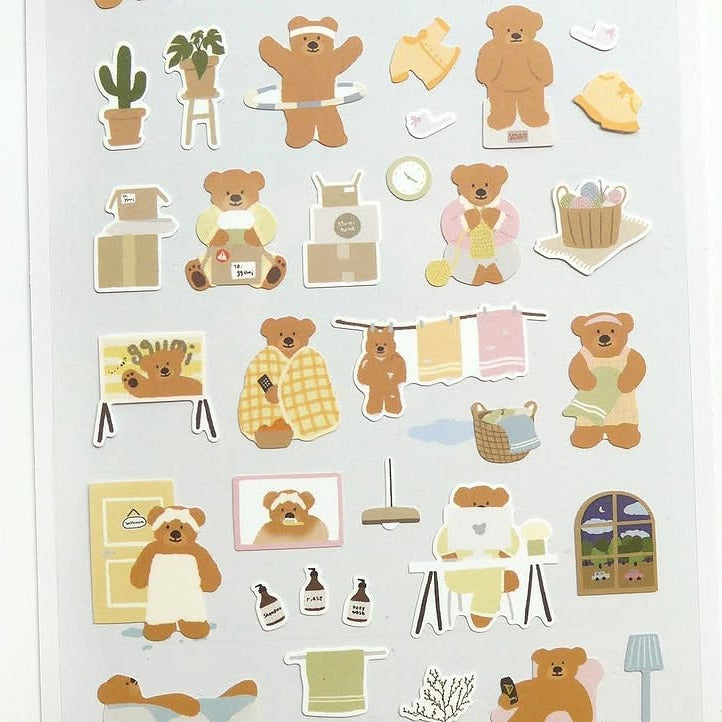 Collection of bear-themed stickers on a white background, from the Ggumi Home Sticker Sheet