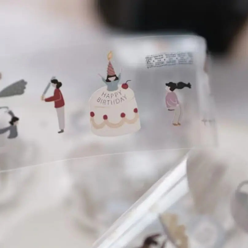 Girls Poetry PET Tape by Ivy Snow with a birthday cake and figures design on a white background