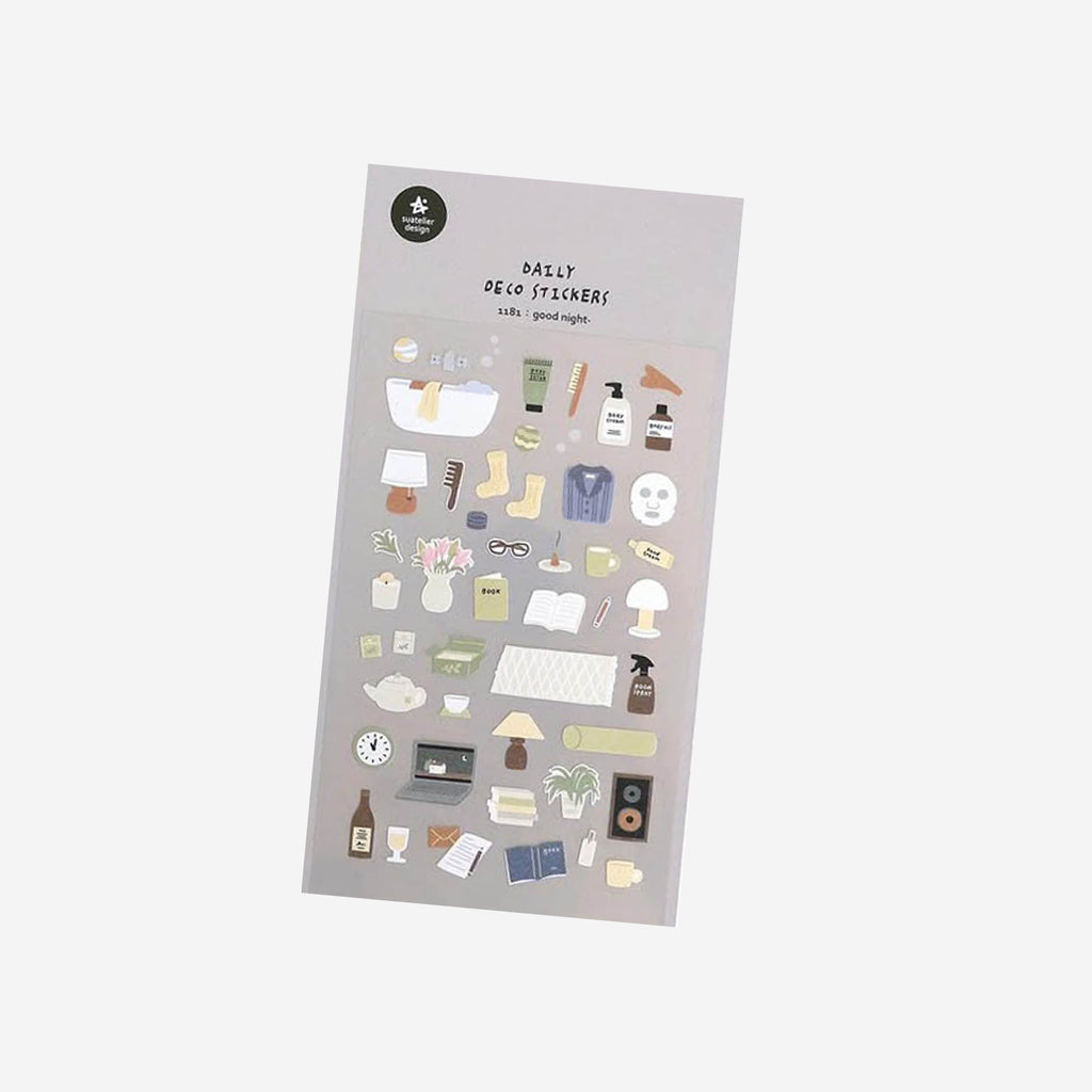 Sheet of daily life stickers on a white background