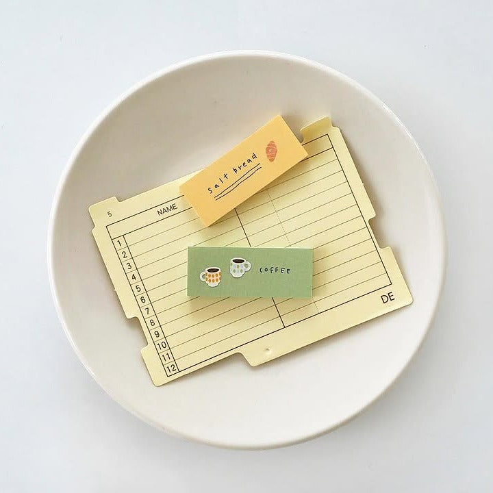 Set of recipe cards with small labels on a white plate, from the Grandpa's Room Sticker Sheet