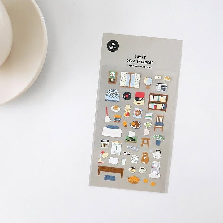 Grandpa's Room Sticker Sheet by Suatelier, small decorative illustrations on a white surface
