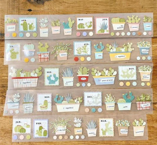 Green Finger Succulents PET Tape by Children Of South with cactus designs on a wooden surface