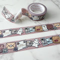 Happy Mail Flatlay Washi Tape by OnceMoreWithLove, 18mm mail-themed roll with bronze foil accents