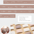 Set of small cards with text on a white background