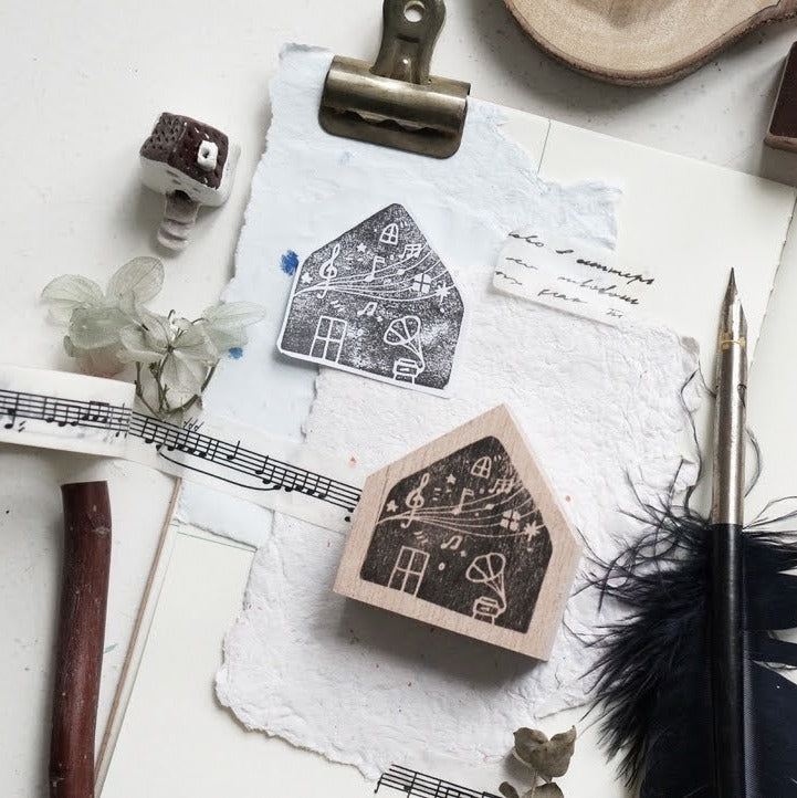 Alternate view of the Music Rubber Stamp showing its warm musical impression detail