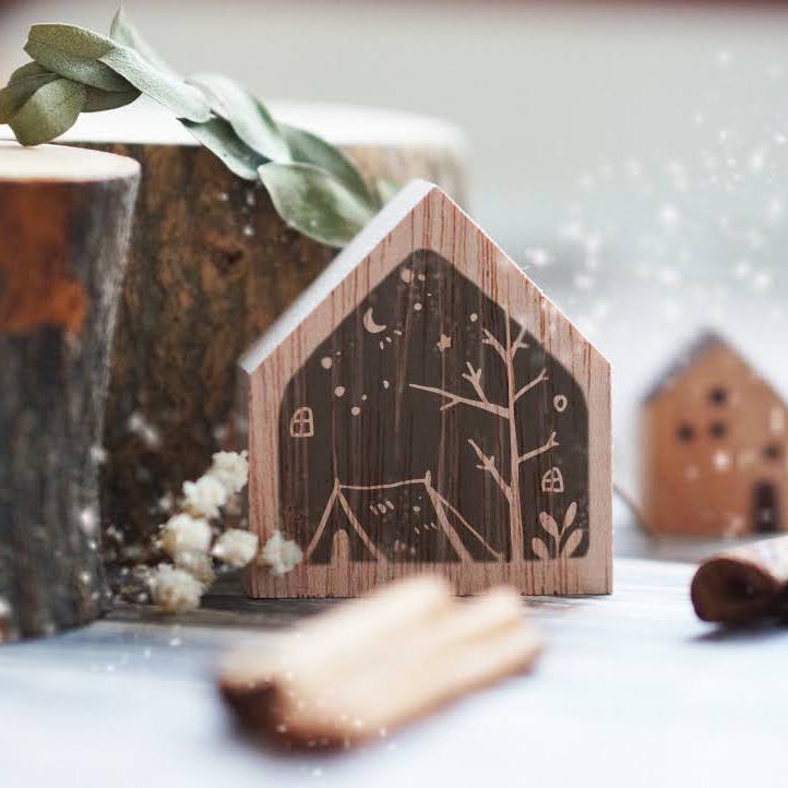 Night Camp Rubber Stamp from the Home Series by Black Milk Project with a starry camping scene