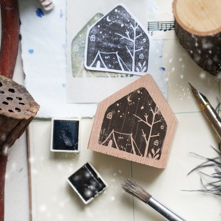 Alternate view of the Night Camp Rubber Stamp showing its cozy night-sky impression detail