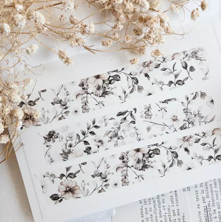 Homebody Washi Tape floral strip with dried flowers on a light background, styled detail view
