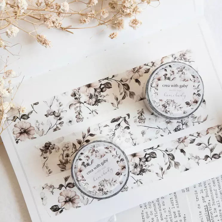 A pair of jars styled with Homebody Washi Tape floral packaging on a floral surface