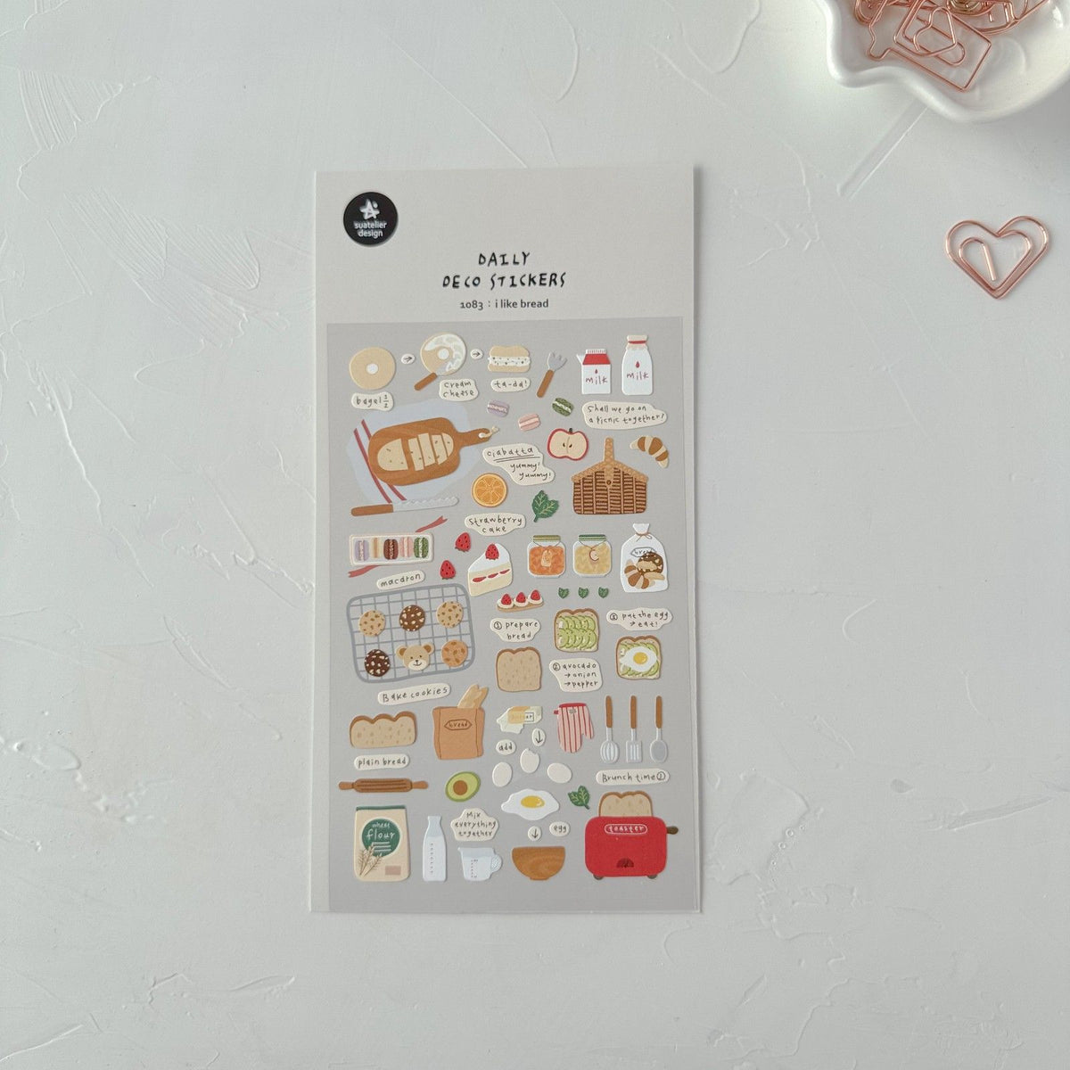 I Like Bread Sticker Sheet by Suatelier, food-themed stickers on a light grey background