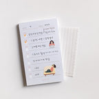 Notebook with illustrated pages on a white background