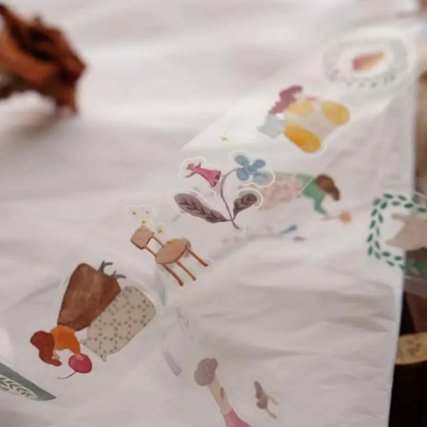 A Lovely Day PET Tape whimsical character and pattern designs laid flat on a white background