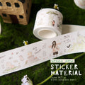 Roll of sticker material with illustrations on a grassy background