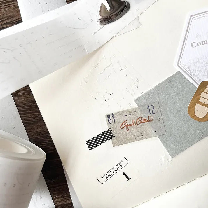 Close-up of Cloud Washi Tape labels and design elements applied on a clean white surface