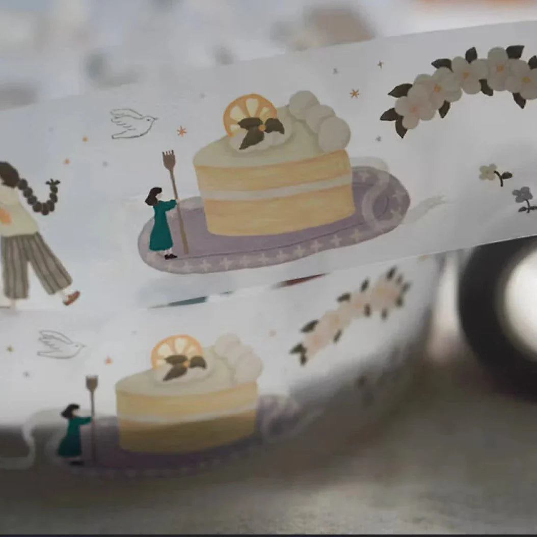 Lemon Tree PET Tape cake and figures design with a floral arch printed on decorative paper