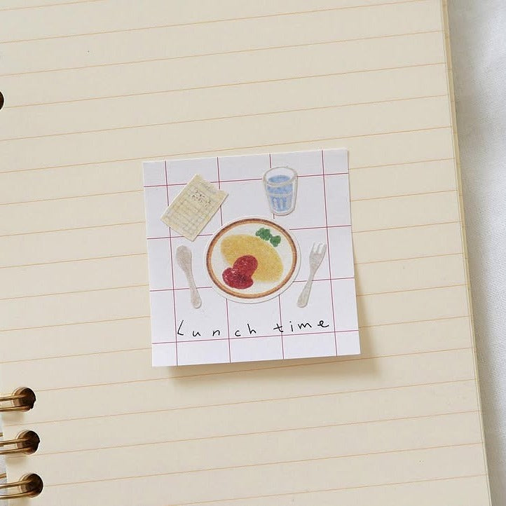 Notebook page with a 'Lunch time' illustration, from the Kissaten Sticker Sheet