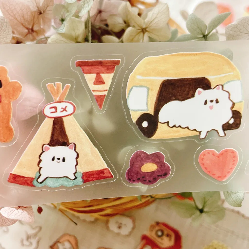 Kome-Chan Cut PET Tape strip with a rain cloud, umbrella and girl in a yellow raincoat