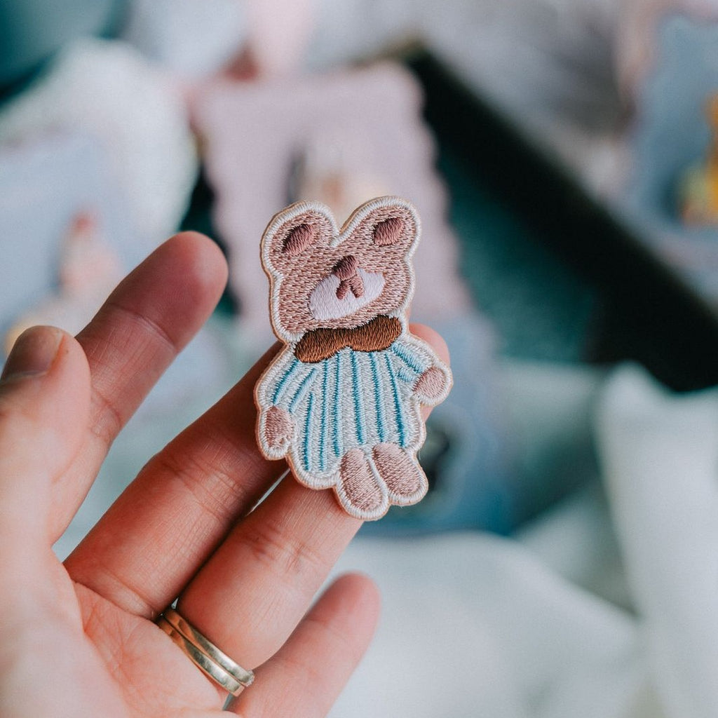 Sleepy Pajama Bear Embroidered Pins