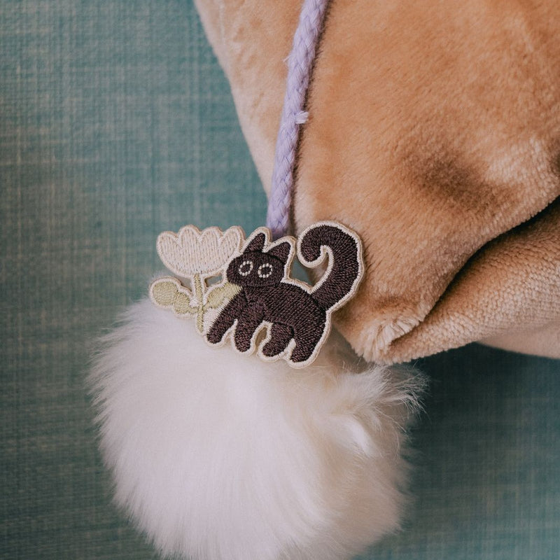 Black Fluffy & White Flowers Embroidered Pins