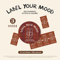 Sticker set with bear design labeled 'Label Your Mood' on a beige background