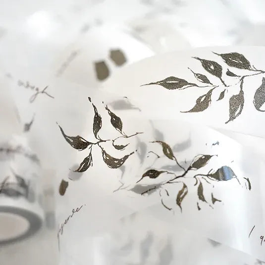 Leaves PET Tape green leaf pattern styled on a white ceramic plate against a minimal white backdrop
