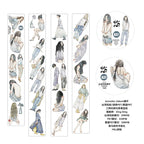 Set of illustrated stickers featuring women in various poses on a white background.