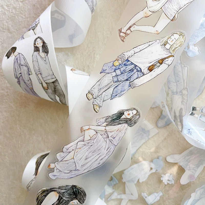Roll of Leisurely A37 PET Tape with its figure illustrations resting on a beige background