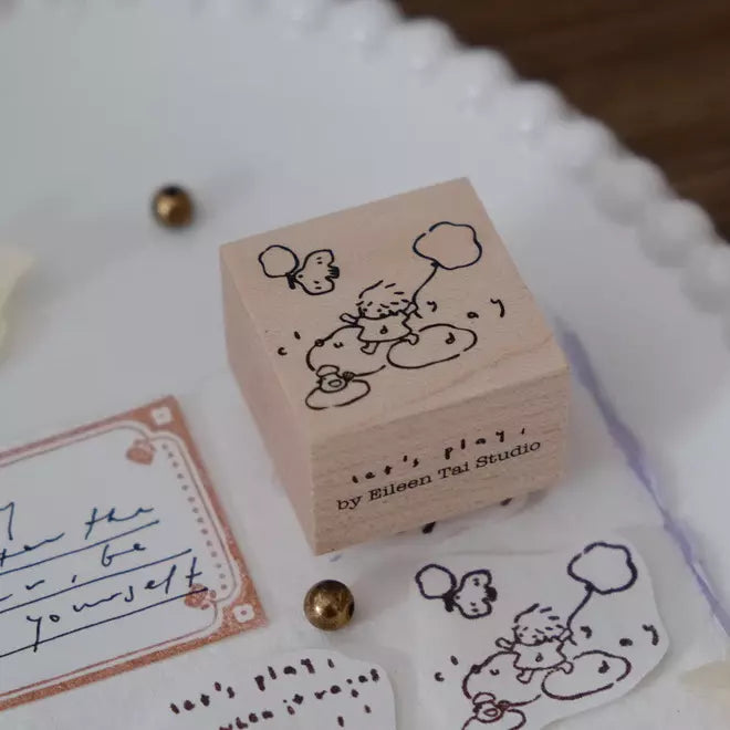Let's Play Cloudy Day stamp with cartoon design and Eileen Tai Studio branding on white
