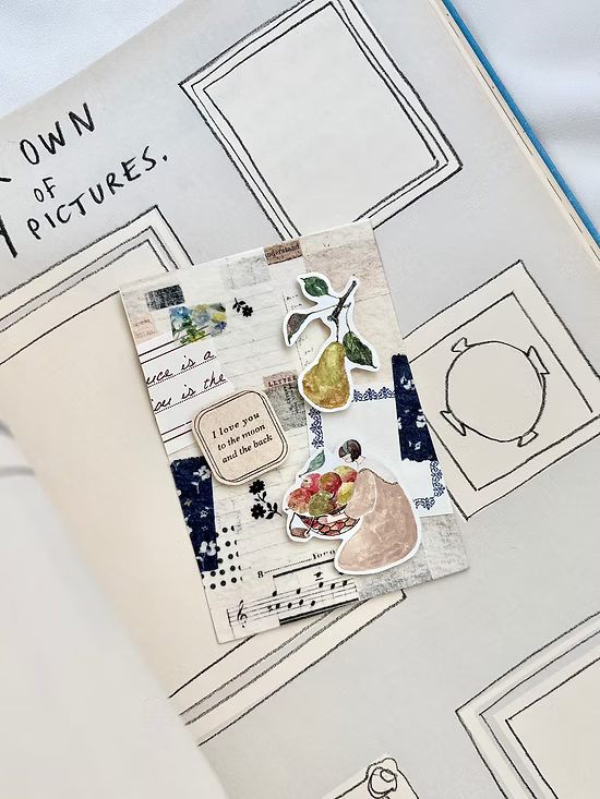 Card with decorative elements on a white surface