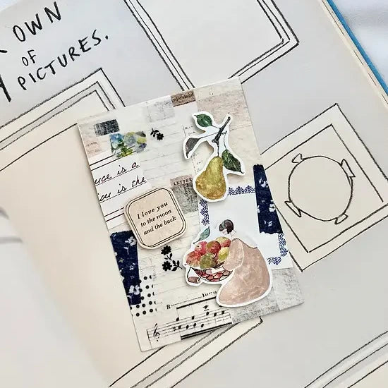 Card decorated with Letter Washi Tape illustrations and text on a light background