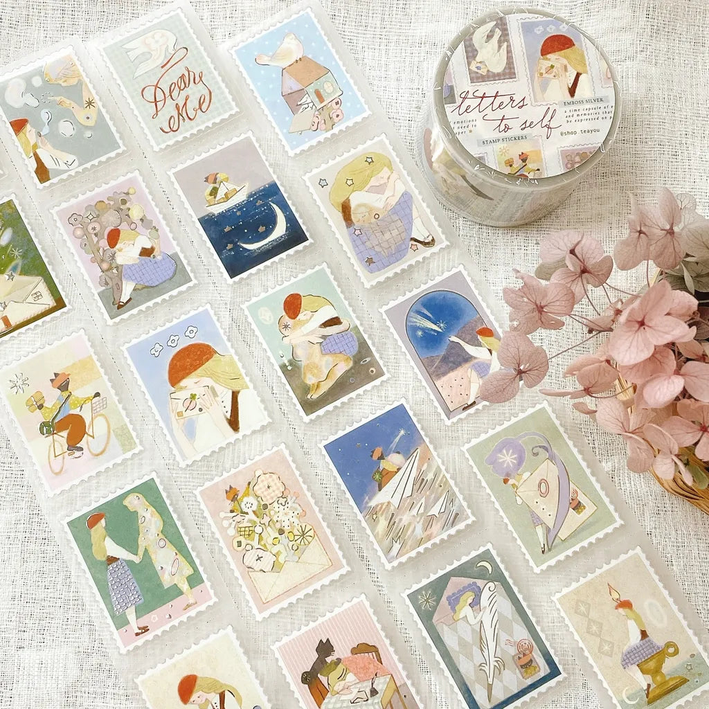 Letters To Self Stamp PET Tape dreamy stamp stickers of girls and night skies on fabric