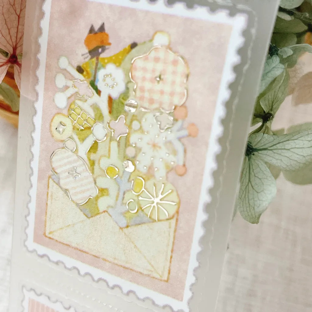Letters To Self Stamp PET Tape girl seated on a candle holder, vintage-style detail